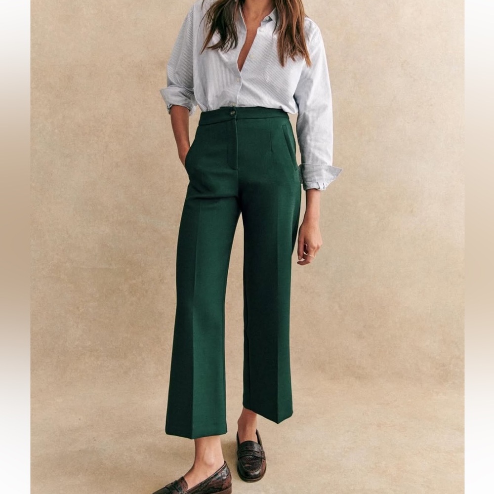 Sezane green Martin crop trousers size 8